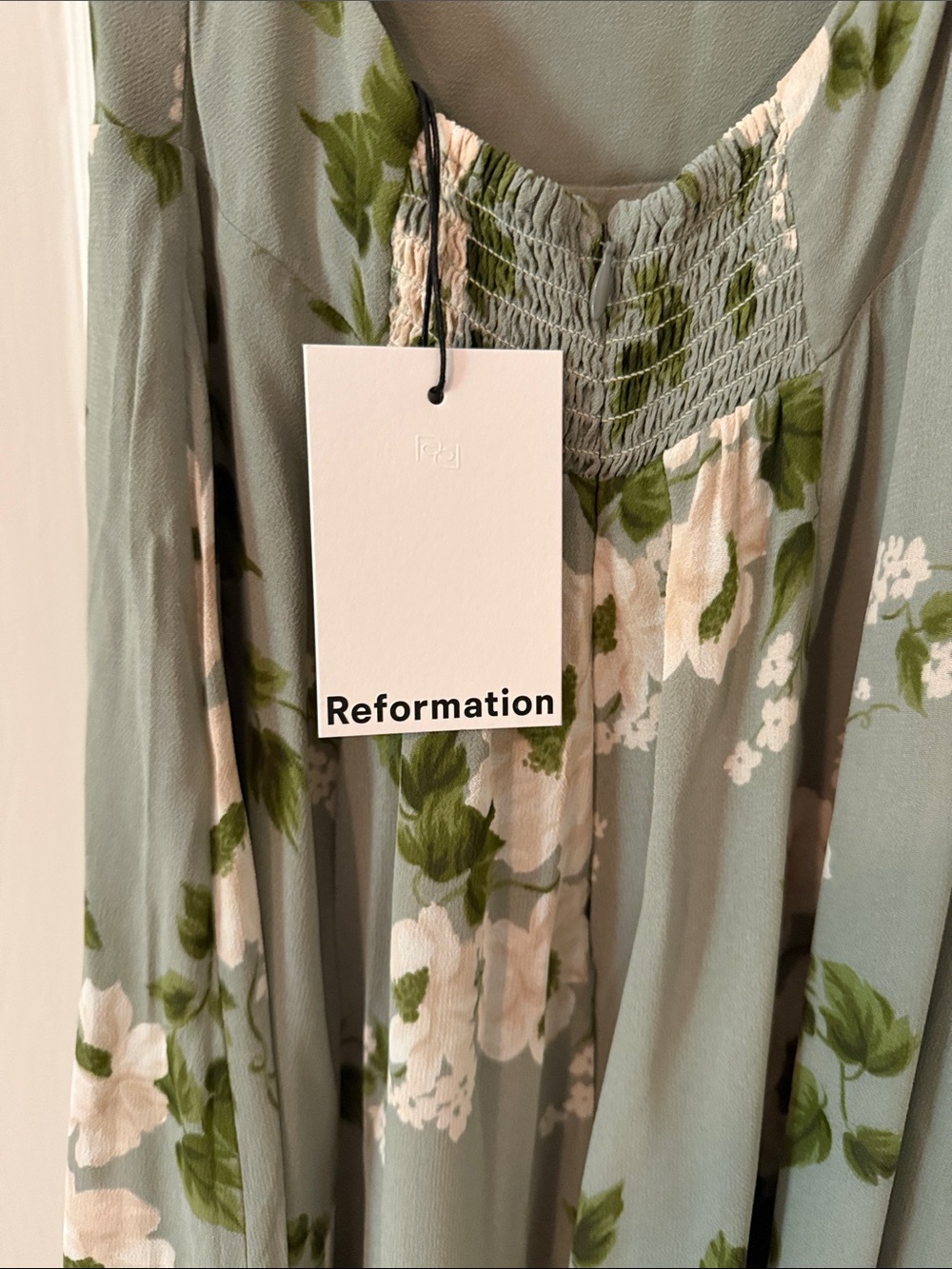 Reformation Sage Green Floral Midi Dress with White Blossoms - Picture 3 of 4